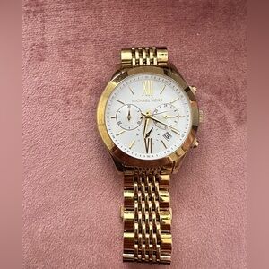 Pre-owned Brookton Gold Tone,roman 's Dial,chronograph Bracelet Watch Mk5762